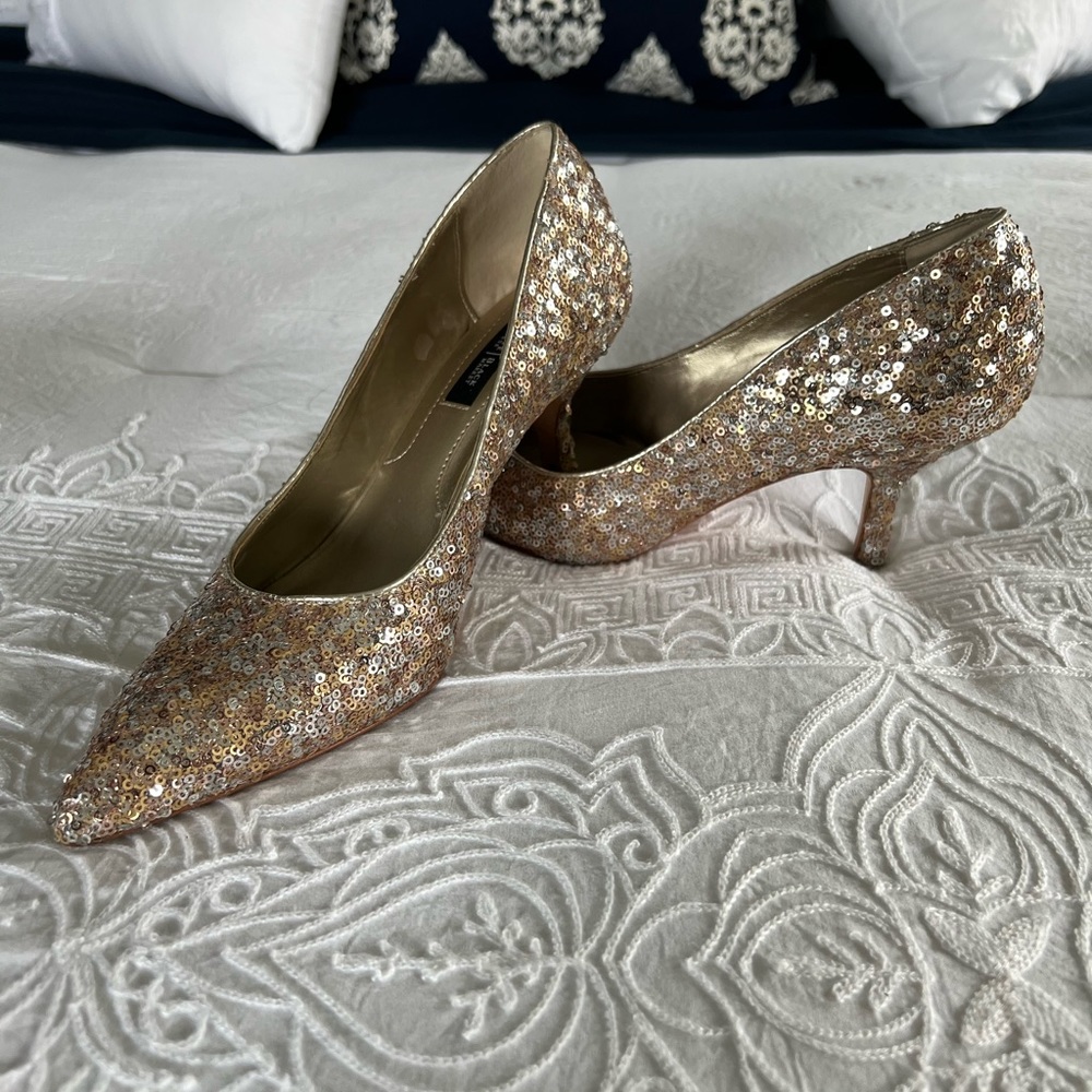 White House Black Market gold and silver sequin pumps
